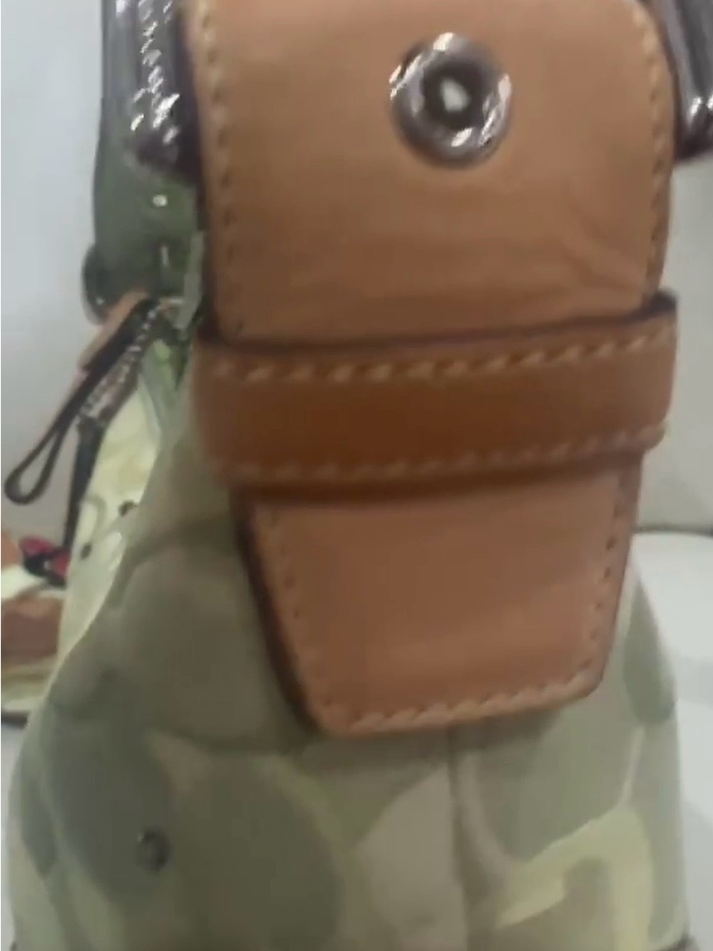 Coach Green Signature Canvas Satchel with Tan Trim and Red Ladybug Accents - Picture 5 of 12